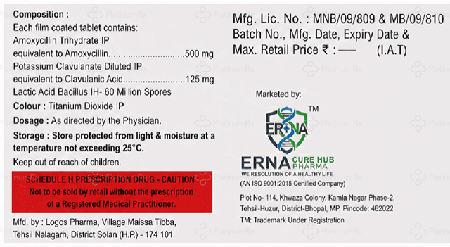 Ernaclav LB 500/125mg/60M Tablet 10s