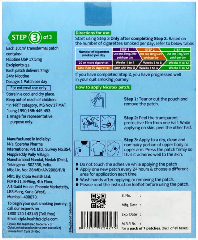 Nicotex 7mg Transdermal Patch 7s