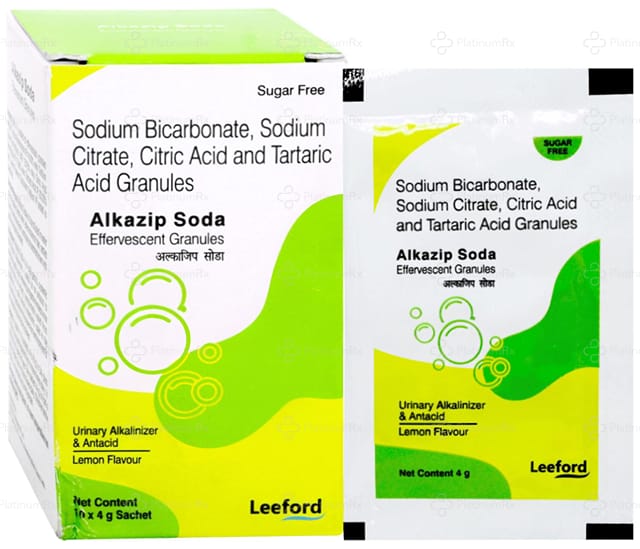 Alkazip Soda Effervescent Granules Lemon Flavour Sugar Free 4gm