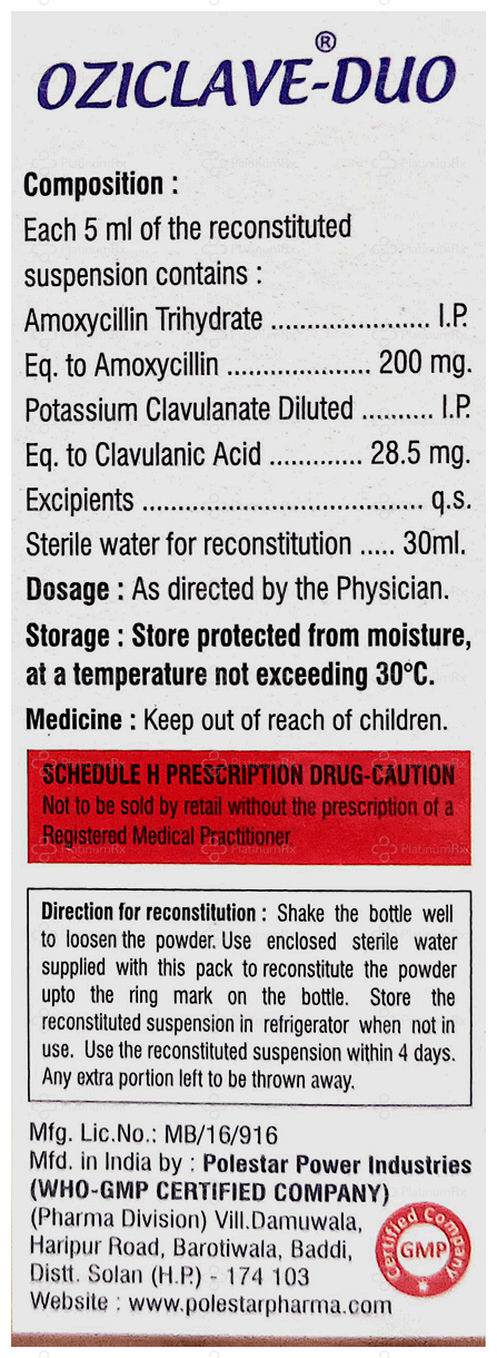 Oziclave Duo 200/28.5mg Oral Suspension 30ml