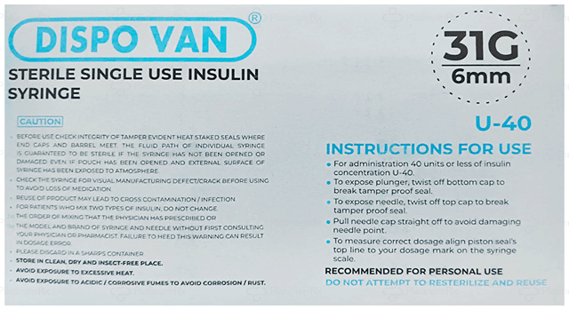 Dispovan U-40 Insulin Syringe Unitpack 10 syringes