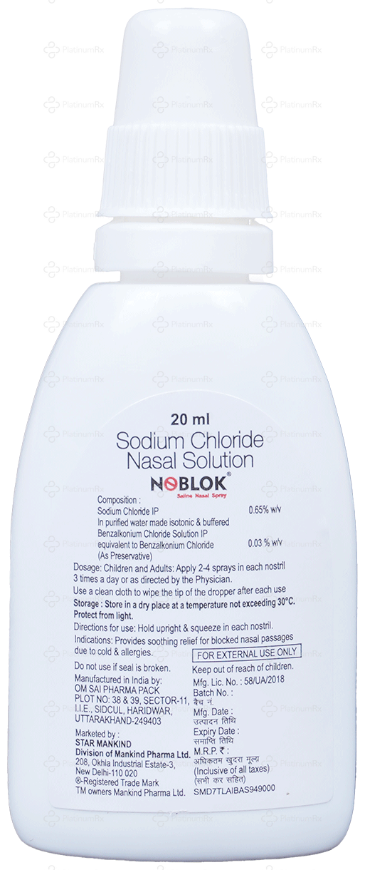 Noblok Saline Nasal Spray 20ml